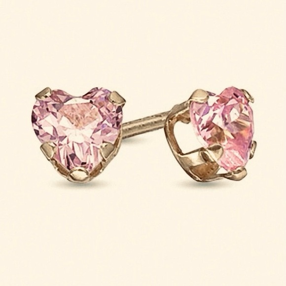 VINTAGE Heart-Shaped Pink Quartz Gem Stone Stud Earrings in Gold approx 1/4” - Picture 4 of 7